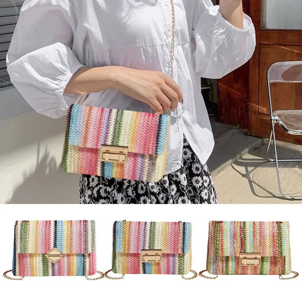 Rattan Knitting Women Straw Bag Beach Summer Handbag Female Shoulder Crossbody Bags Travel Design Flap Bag