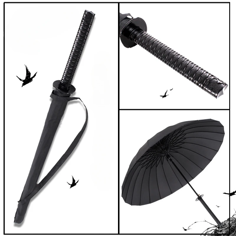 New Katana Umbrella Japanese Black Removable Handle Automatic Long Handle Rainproof Samurai Sword Rain Gear