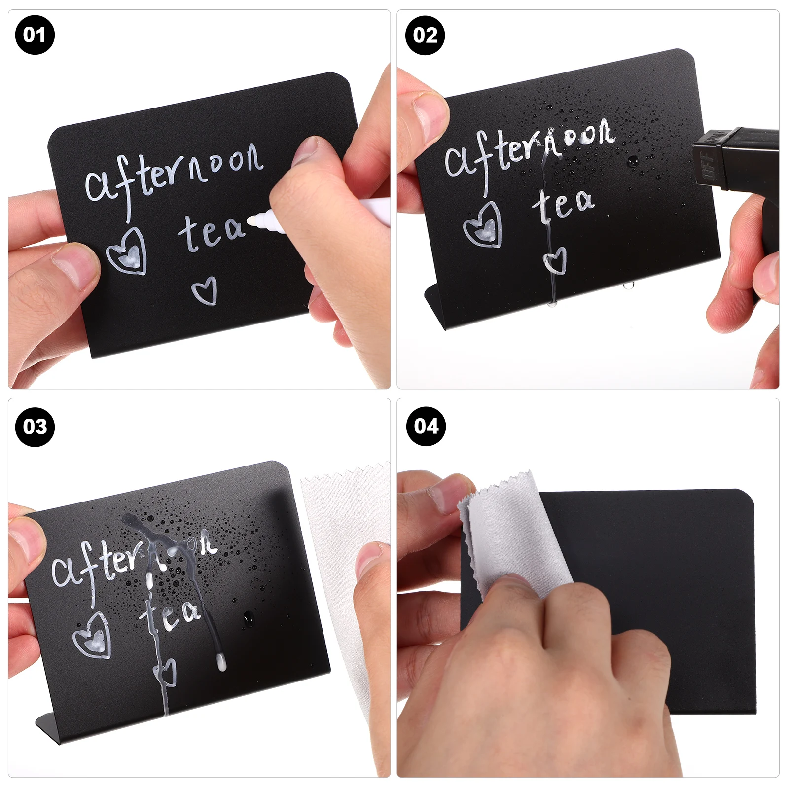 1Set Small Chalkboard Sign Board Mini Chalkboards for Food Signs Table Number Chalk Markers Cleaning Cloth Included
