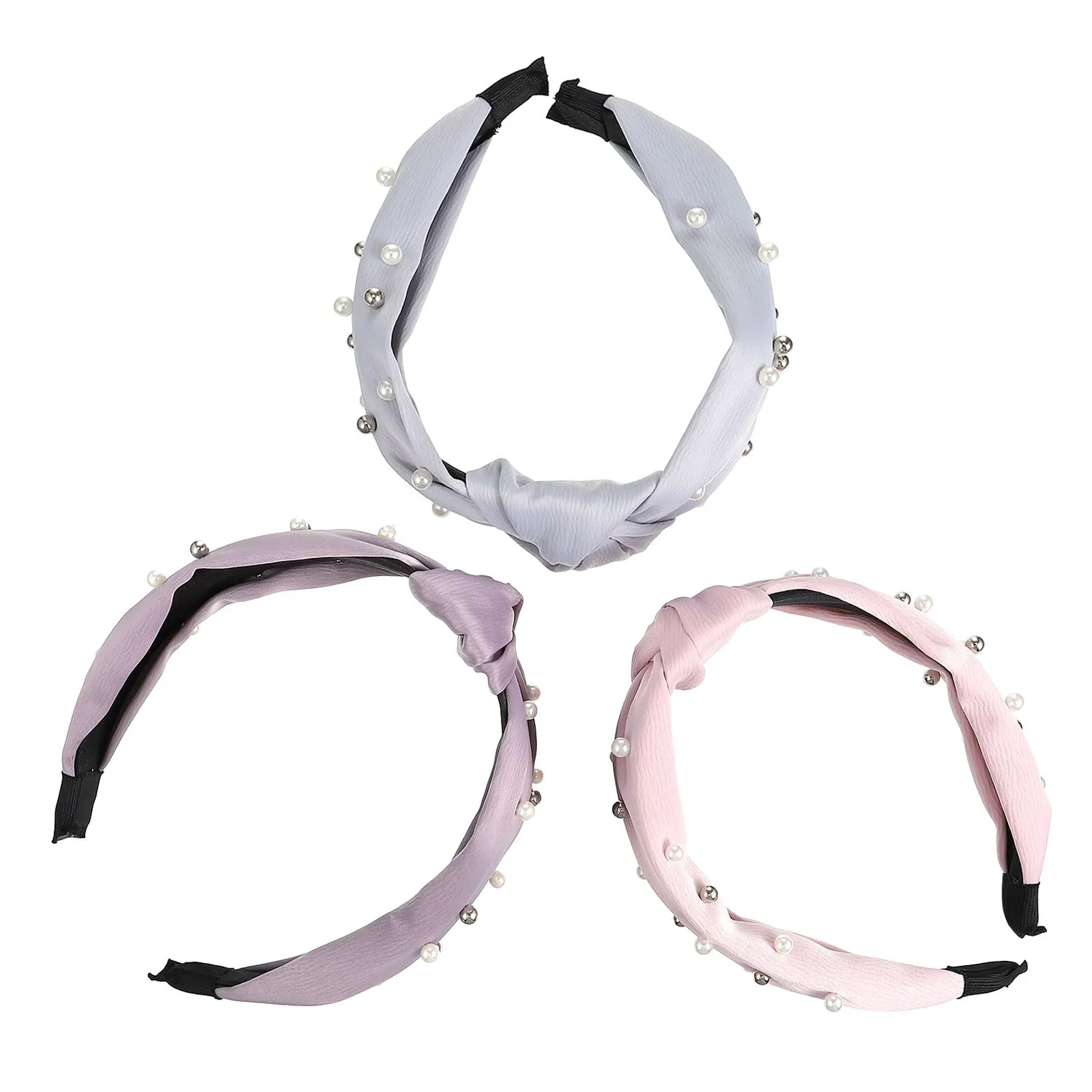 

3pcs Pearl Headband Women Knotted Hair Hoop Twisted Design Non Slip Wide Turban For Daily Party Wedding Hair Accessory Knotted
