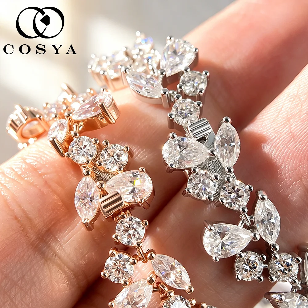 

Роскошные браслеты COSYA с муассанитом для женщин, серебро 925 пробы с покрытием из розового золота, с бриллиантами в форме капли, для свадьбы, вечеринки, изысканные ювелирные украшения, подарки