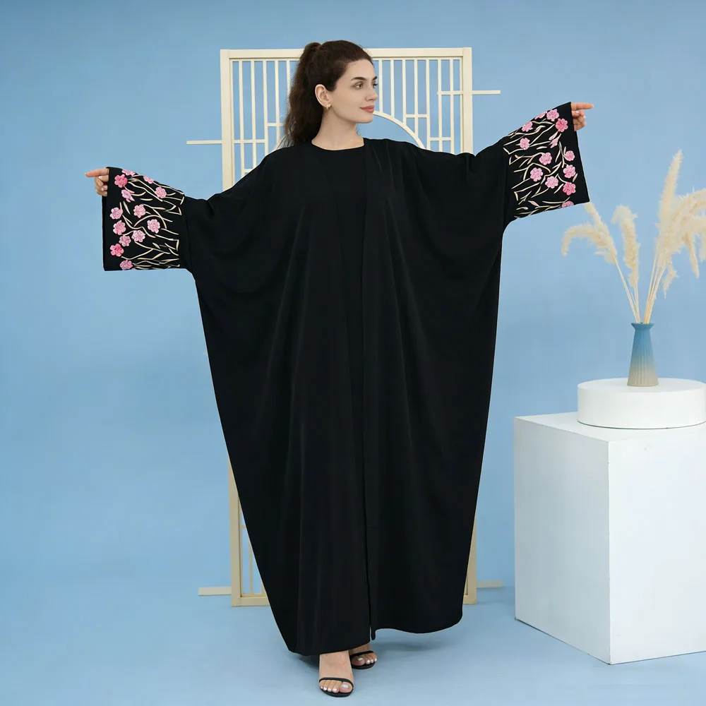 

Dubai Open Kimono Cardigan Women Abaya Muslim Flower Embroidery Hijab Dress Party Jalabiya Long Robe Kaftan Islamic Modest Arab