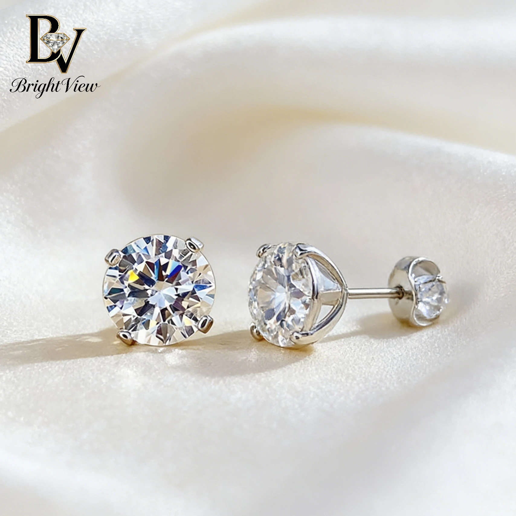 

S925 Sterling Silver Round Cut Moissanite Stud Earrings for Women 4-Prong Solitaire Sparkling Earrings Hypoallergenic Jewelry