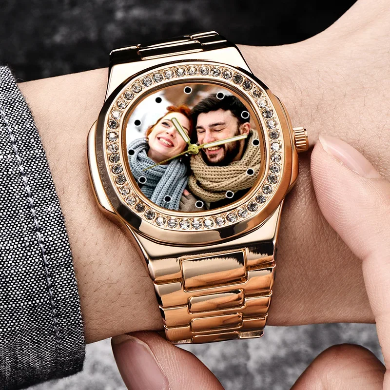 Montre personnalisée avec biscuits pour homme, couleur dorée, cadran de montre avec photo, logo design, cadeau de bricolage