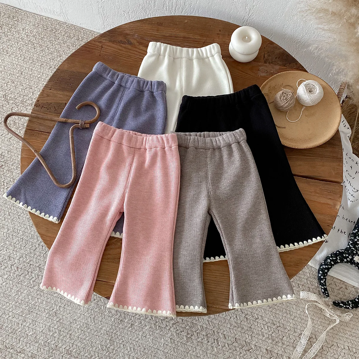 Autumn Winter Baby Girls Flared Pants Fleece Elastic Waist Cotton Versatile Toddler Girls Flared Trousers Infant Girls Pants