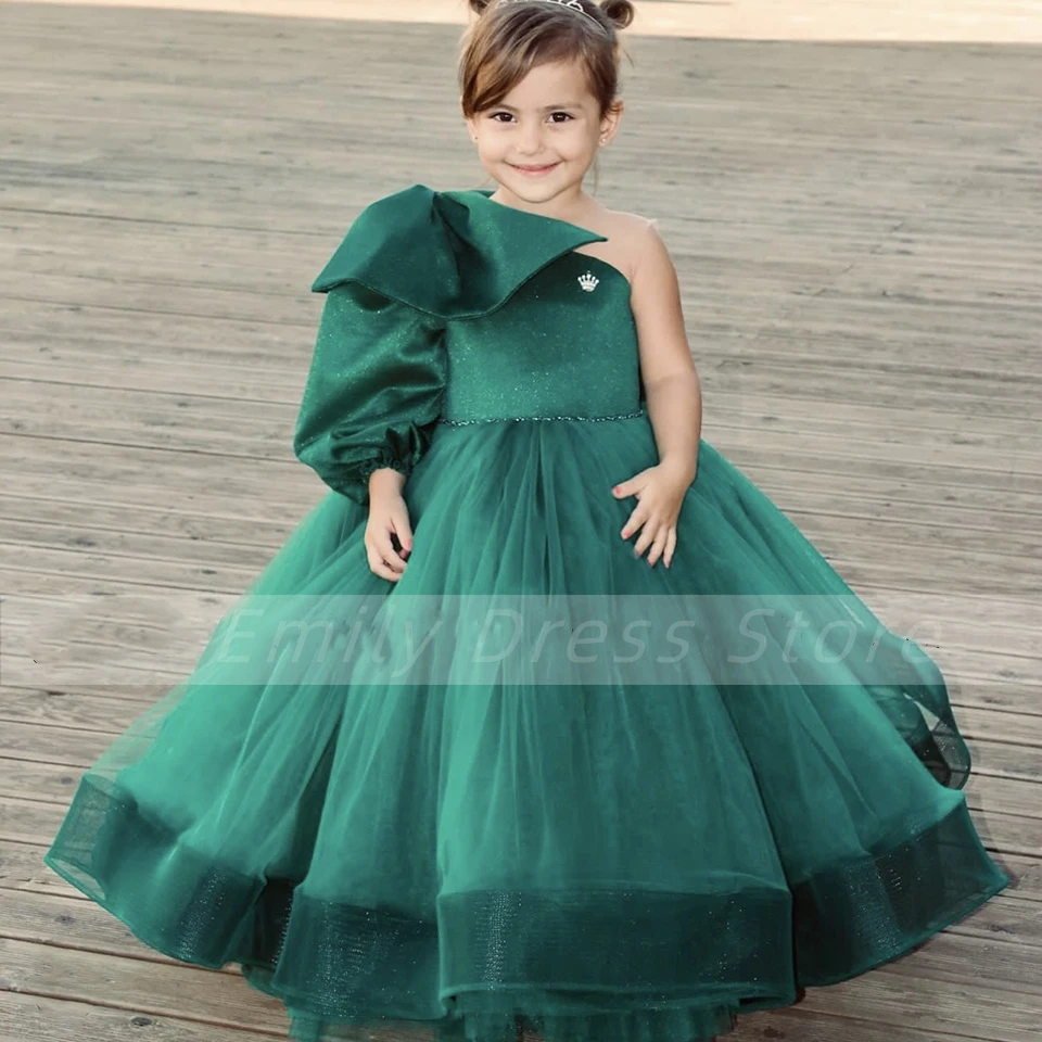 

Flower Girl Dresses Green Puffy Stain Bow Tulle Princess Formal Ball Gowns 2024 For Wedding Party Junior Bridesmaid Dress