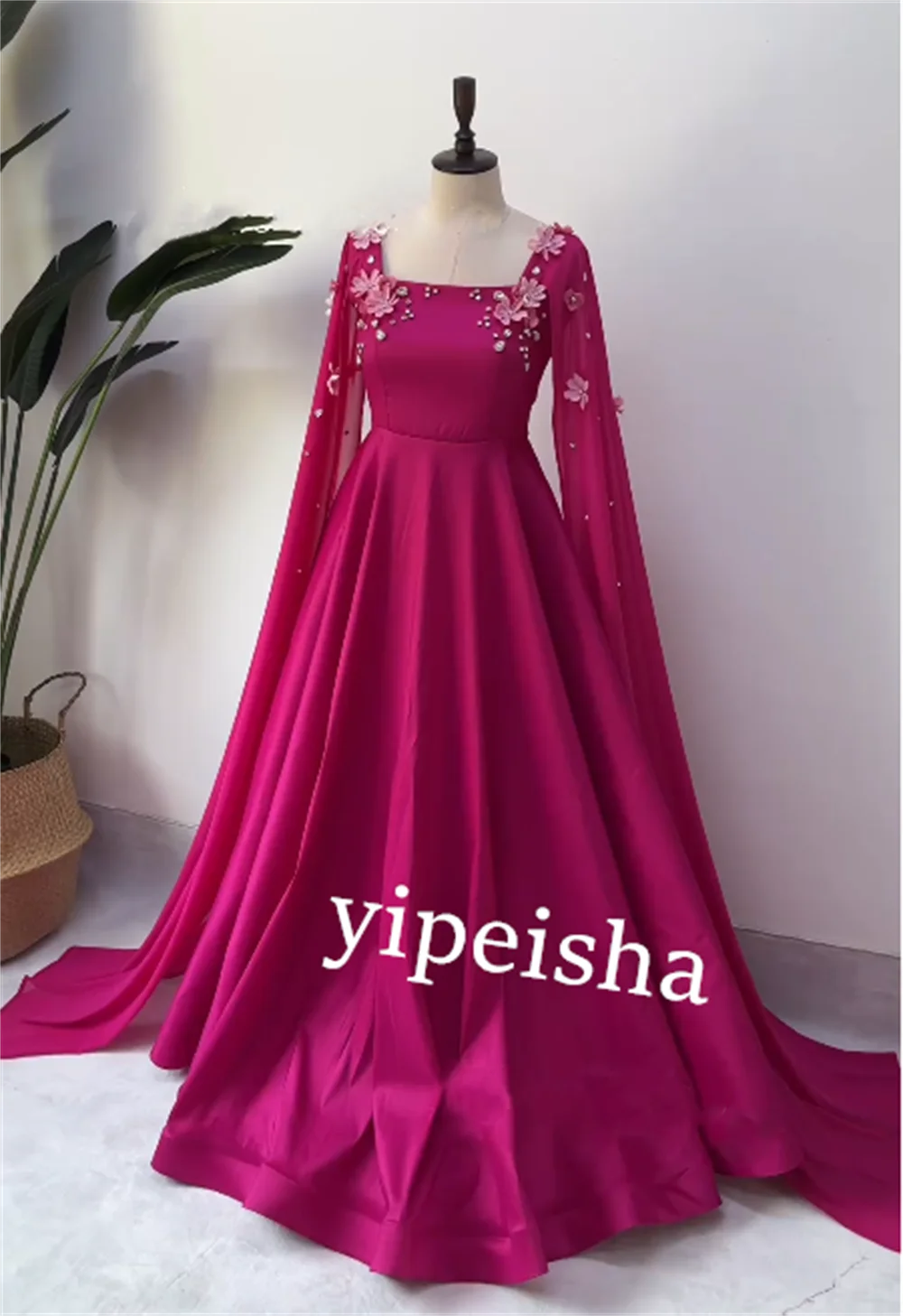 Jersey Draped Beading Applique Birthday Ball Gown·Square Neck Bespoke Occasion Gown Long Dresses