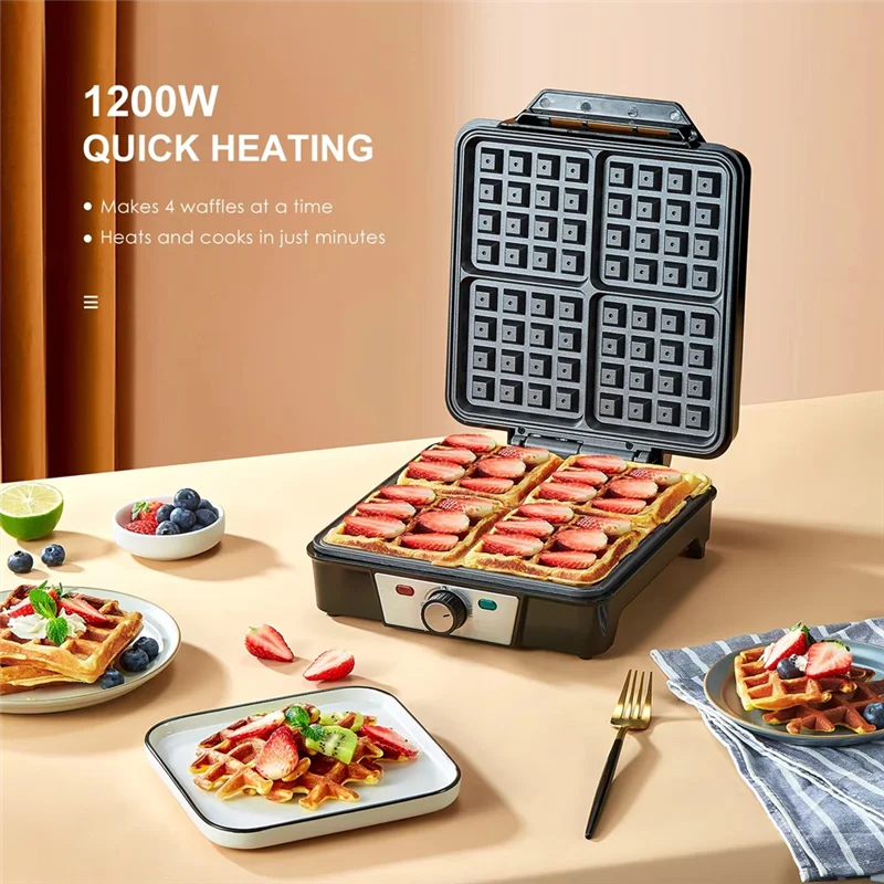 A19I-4-Slice Waffles Maker Compact Square Design Nonstick Iron Double-Sided Heating EU Plug