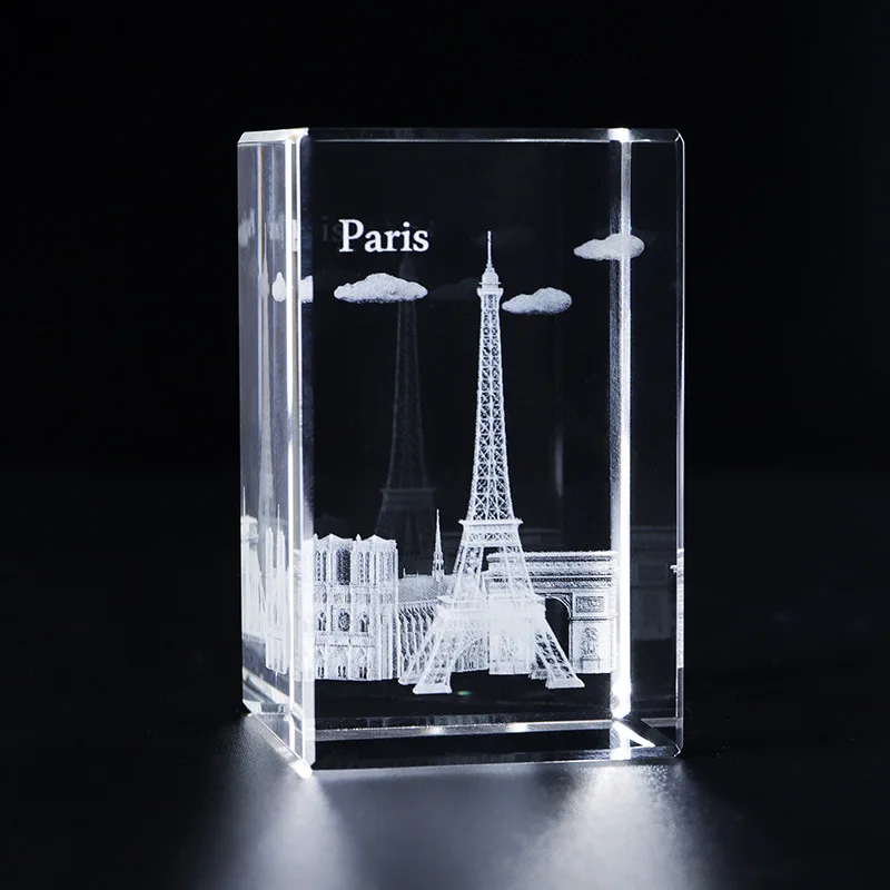 4/5/6cm Cube 3D French Eiffel Tower Model Ornaments, World-famous Architectural Crystal Glass Crafts
