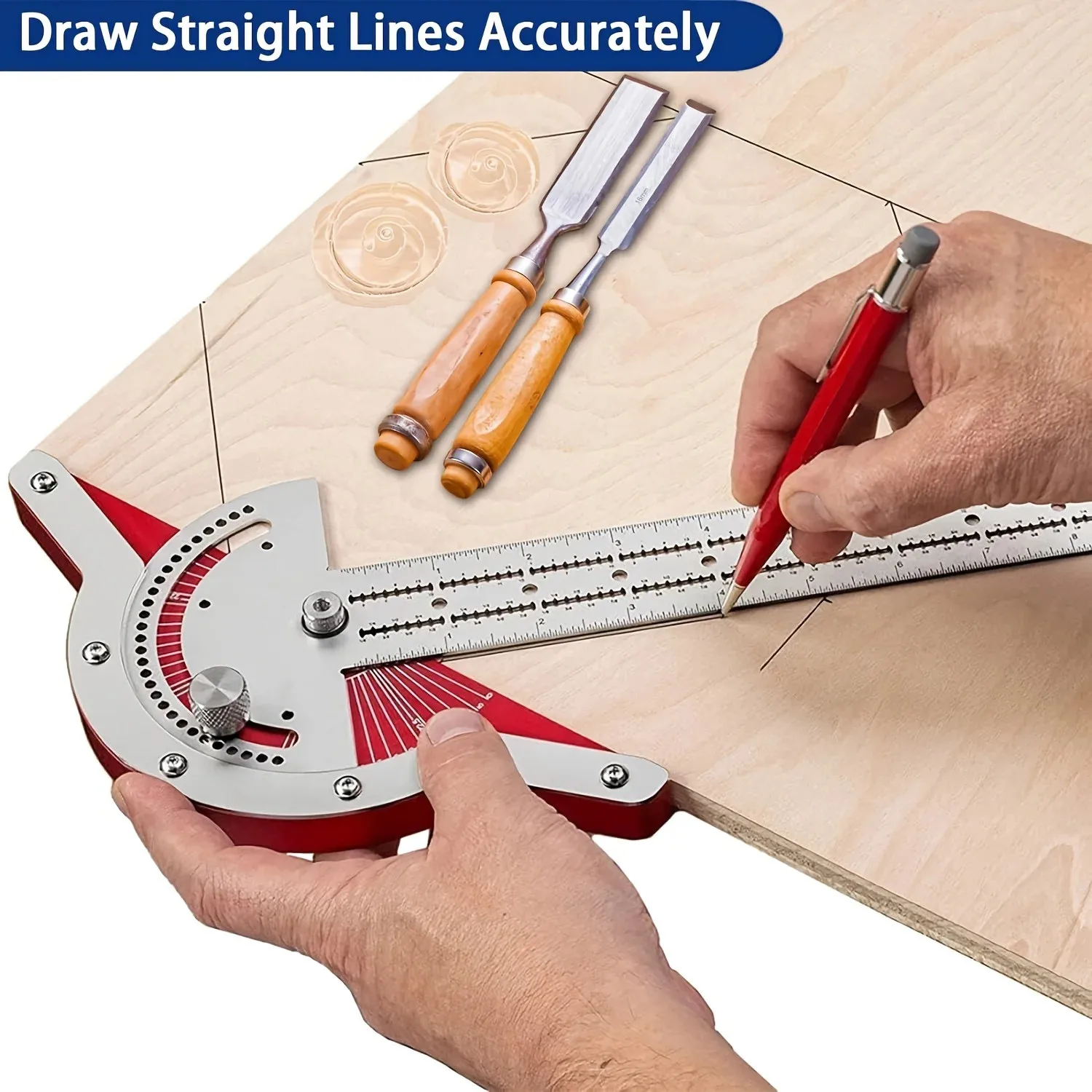 Adjustable T-Square Edge Ruler Precision Woodworking Protractor Metal Metric