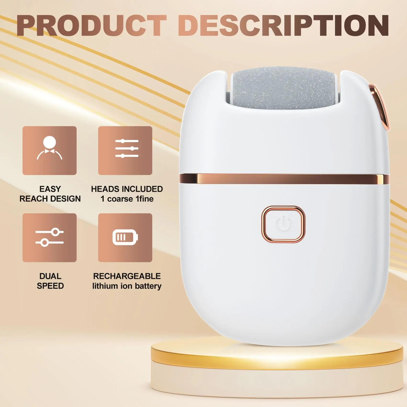 Electric Foot File & Callus Remover – Rechargeable Pedicure Tool with 2 Speeds and 3 Interchangeable Grinding Heads