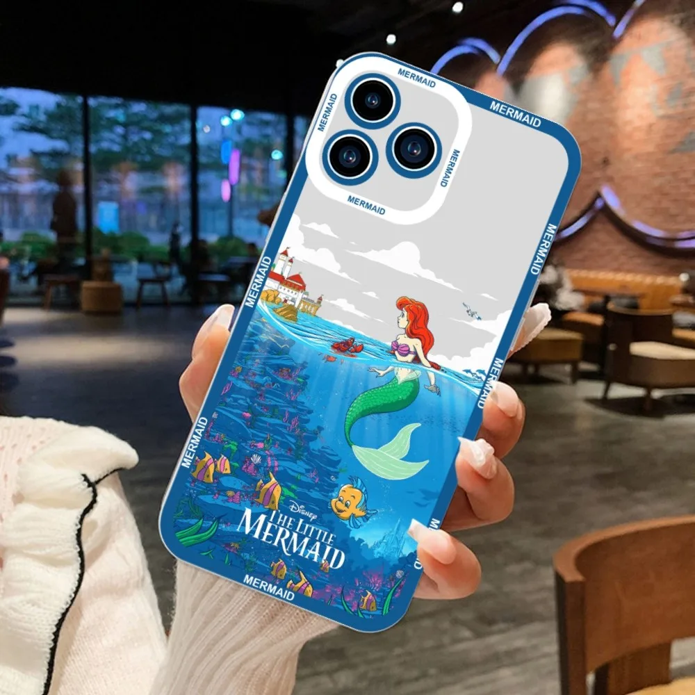 MINISO Disney The Little Mermaid Phone Case For iPhone 11 12 Mini 13 14 15Pro Max Transparent Shell