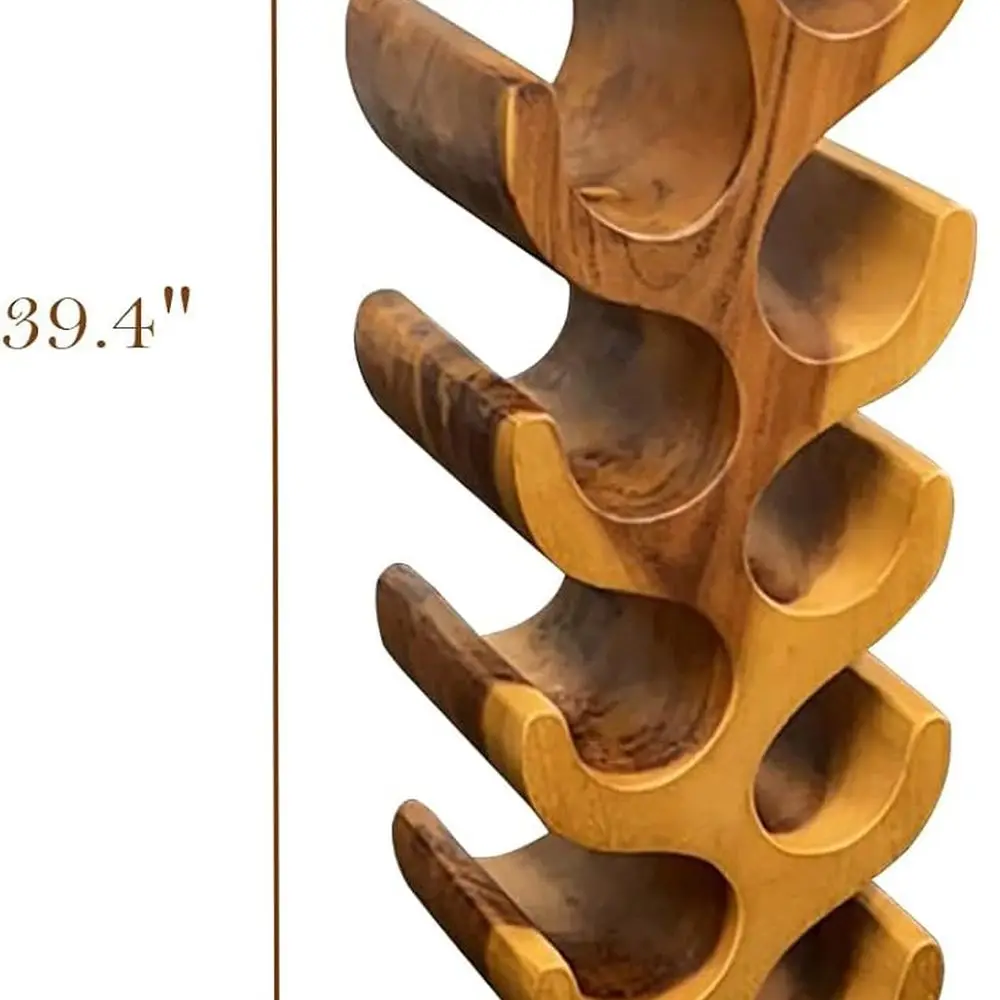 12本用ナチュラルタンウッドワインラック、10.2x7.1x39.4インチ、素朴な床置きまたはカウンター置き型ホルダー、ホームバー用