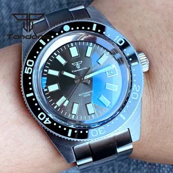 Tandorio NH35A PT5000 62MAS 300M Automatic Dive Men Watch Silver Ring Domed AR Sapphire Glass Rotating Bezel Date Steel Bracelet