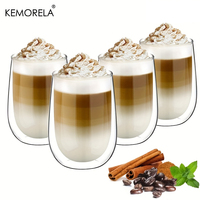 KEMORELA 2/4PCS Double Cup Latte Macchiato Glass For Coffee Cup Latte Ice Cream American Coffee Juice Beer Restaurant Drinkware