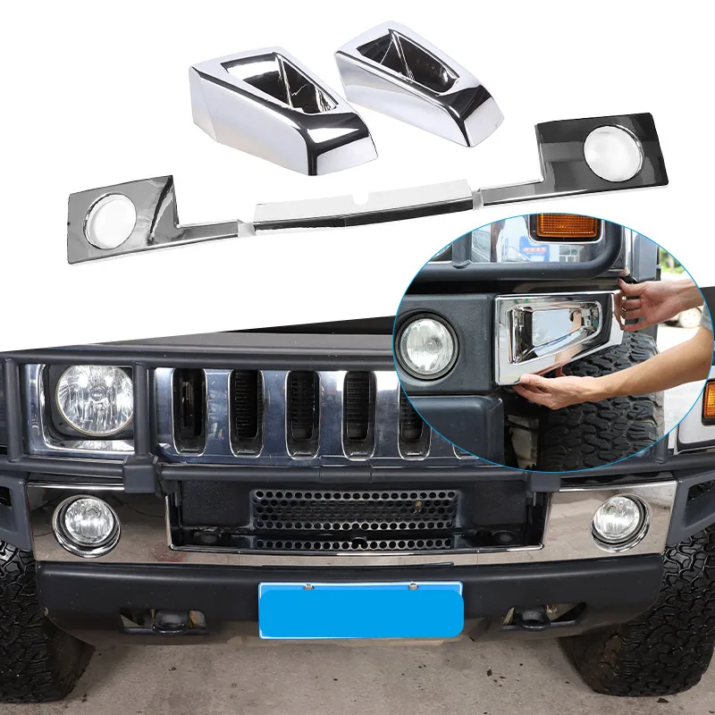 

For Hummer H2 2003-2009 ABS Bright Silver Car Front Bumper Trim Strip Front Fog Lamp Decorative Cover Sticker Car Accessories