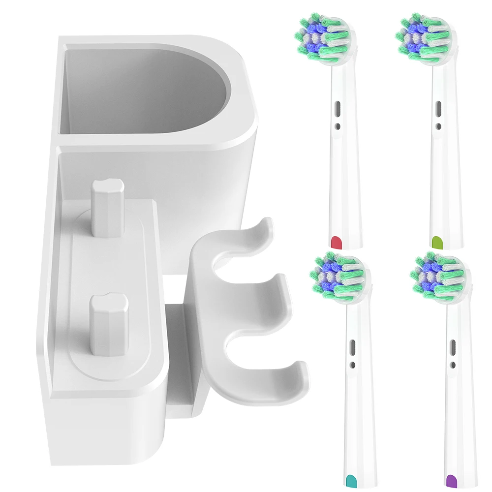 

4 Pcs Replacement Cross Action Brush Heads & Wall Mounted Toothbrush Holder Stand, Compatible with Oral B Electric Toothbrushes