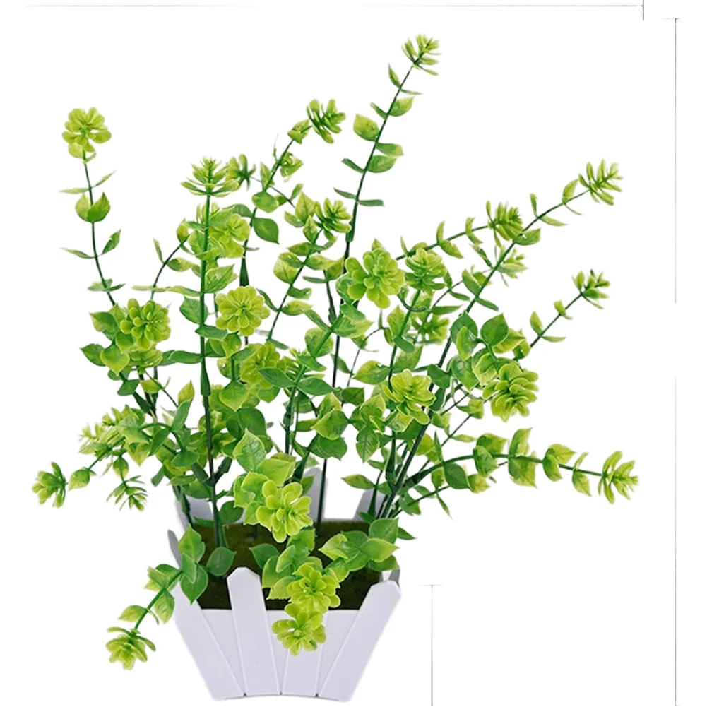 Artificial Bonsai Green Fake Plant Plastic FOR Mini Fence Flower Set For Table Decor Home Office Garden Decoration Supplies