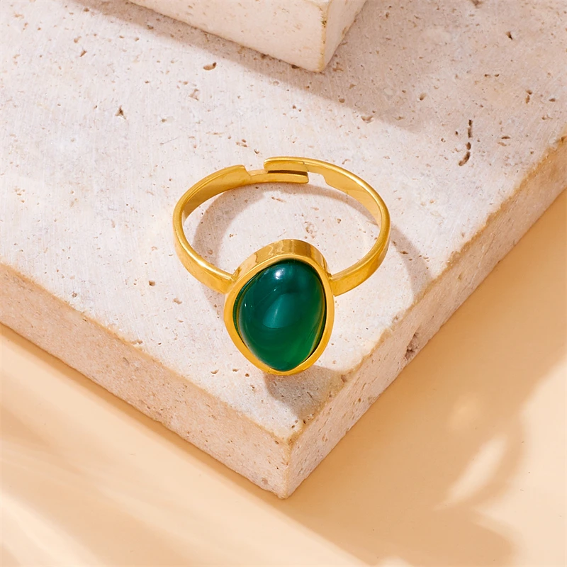 DIEYURO anello da dito aperto in pietra verde geometrica in acciaio inossidabile 316L per donna ragazza moda nuovi gioielli regalo festa anillos