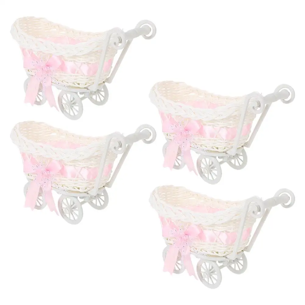 

4 Pcs Simulated Rattan Flower Basket Pink Baby Shower Gift Wedding Candy Serving Baskets Safe Material