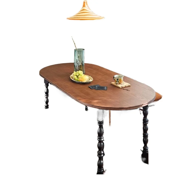 

French retro solid wood dining table, home antique oval multi-functional conference desk