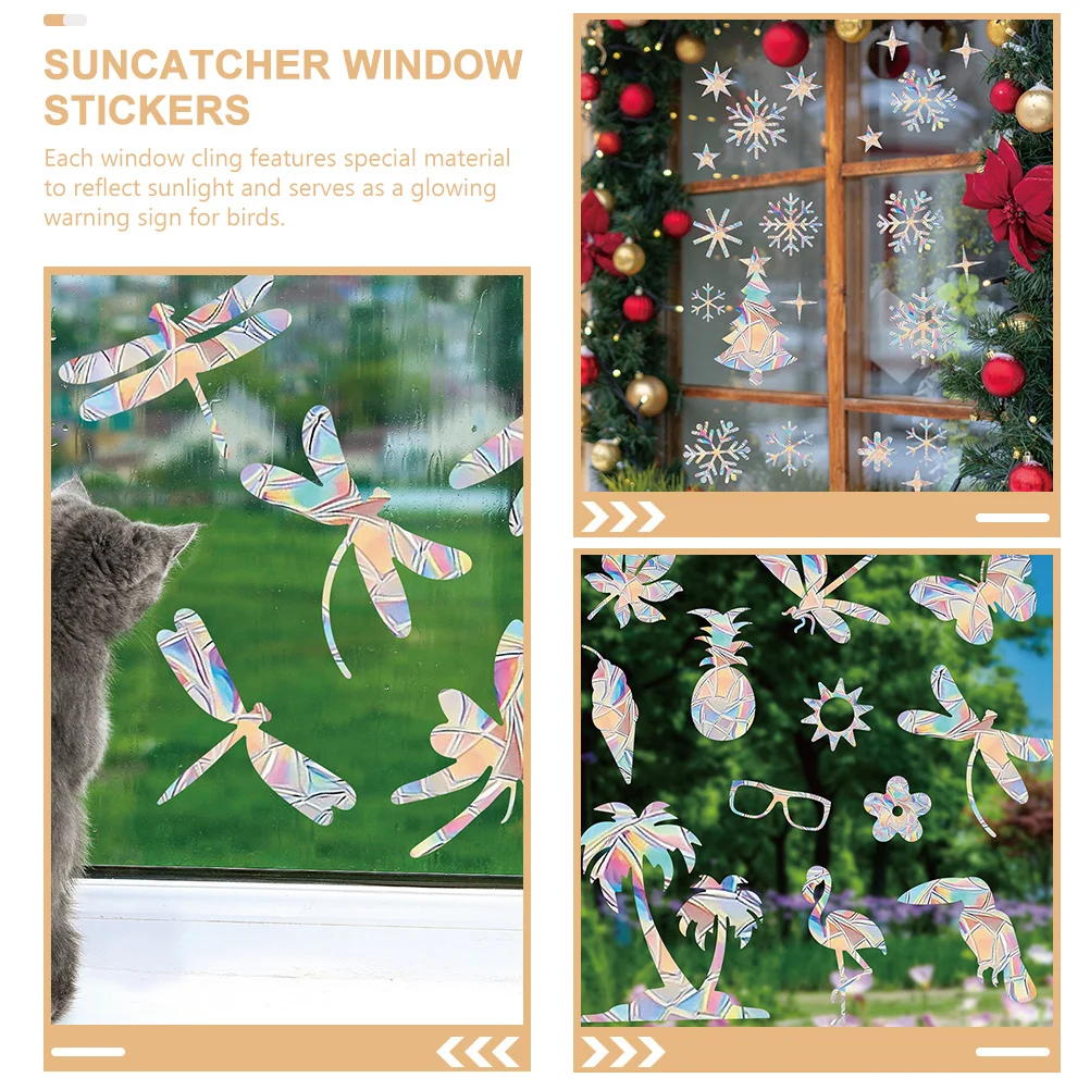 

6pcs Sun Catcher Window Clings Rainbow Glass Decorative Decals Home Living Room Bathroom Balcony Diy Static Sticker Anti