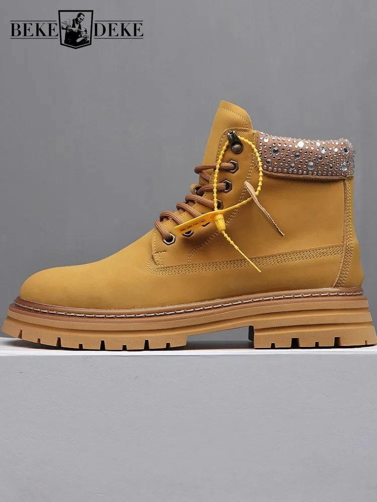Mens Boots Genuine Leather Design Daily Footwear Cowhide Lace Up Round Toe Breathable Leisure Exquisite Handmade Comfortable