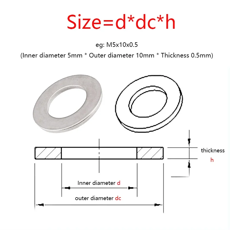 M3 M4 M5 M6 M8M10M12M14M16M18M20 304 Stainless Steel Flat Washer Circular Enlarged And Thickened Metal Washer Thickness0.5-0.8mm