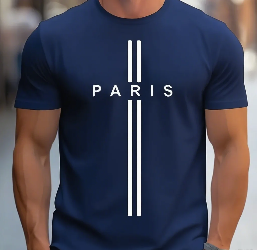 

Городской модный повседневный топ, мужская футболка с минималистичным парижским узором, хлопковые короткие рукава, быстрая доставка, повседневная одежда, идеальный праздничный подарок