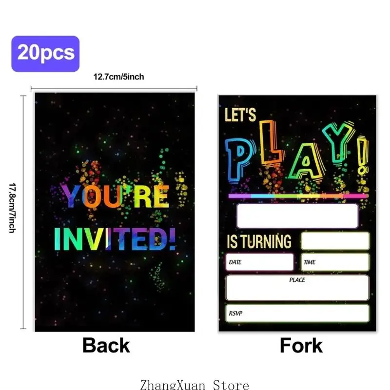 20 Stück/Packung auffällige Geburtstagseinladungen, handgefertigte Neon-Designs, Einladungskarten für unvergessliche Partys, 3 x – Detail 6