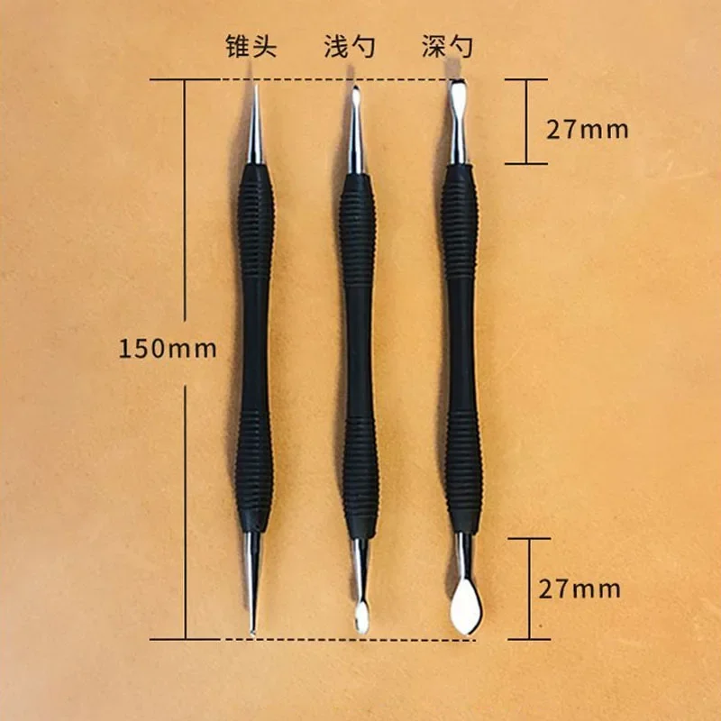 1Pc Leather Modeling Carving Tools Rubber Handle Modeling Point Stylus Spoon Leather Embossing Tool