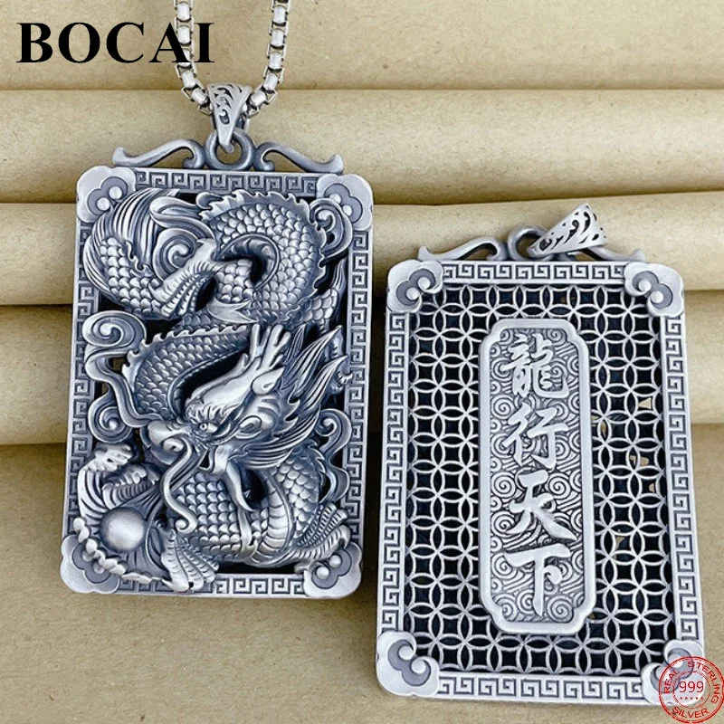 

BOCAI S999 Sterling Silver Pendants for Women Men New Fashion Chinese Drgon LongXingTianXia Amulet Jewelry Free Shipping