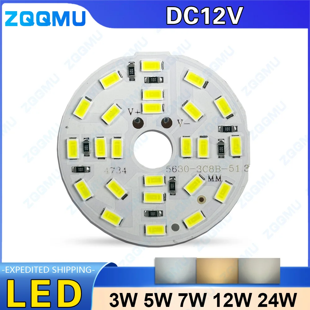 Round LED Light Board DC12V 3W 5W 7W 12W 24W Low Voltage 5730 2835 SMD 3000K Warm or White Light 6000K Bulb PCB Light Board
