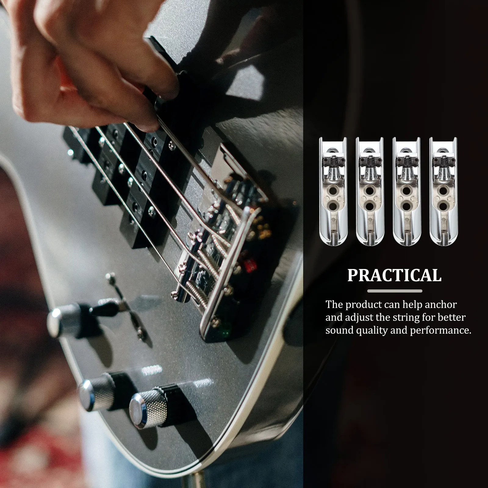 

4 Sets Silver Metal Durable Guitar Accessories Tailpiece Bridge Saddle Replace Bass String Musical Instrument Parts