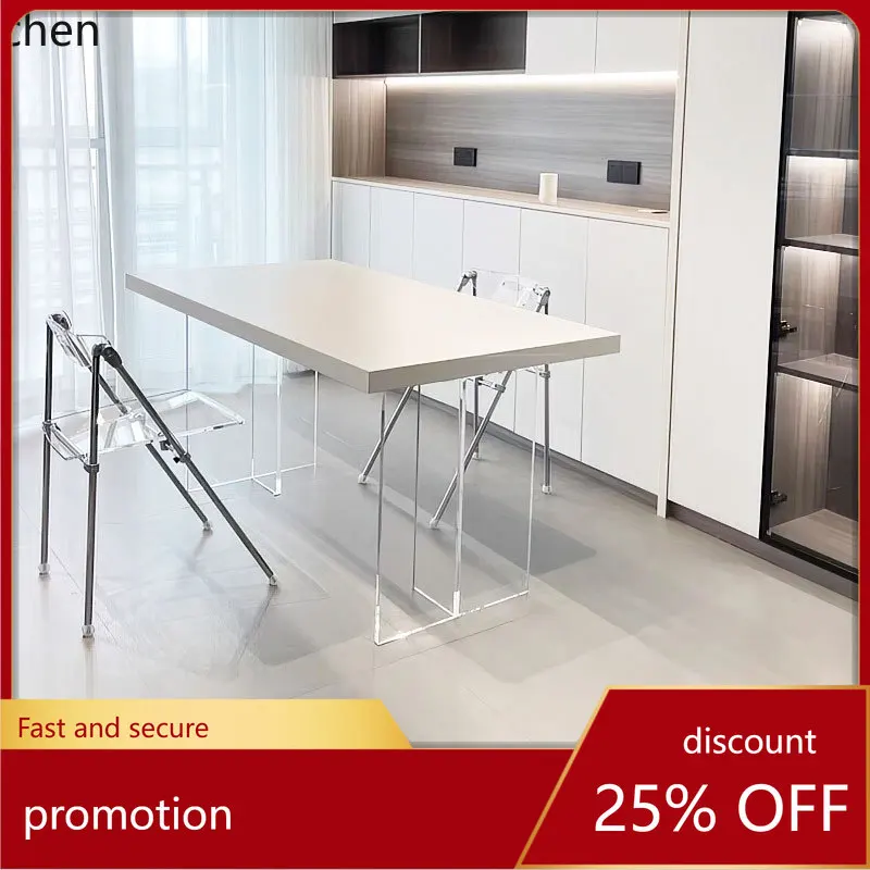 

HXL Rock Slab Dining Table Acrylic Thickened Suspended Pure White Minimalist Home Dining Table
