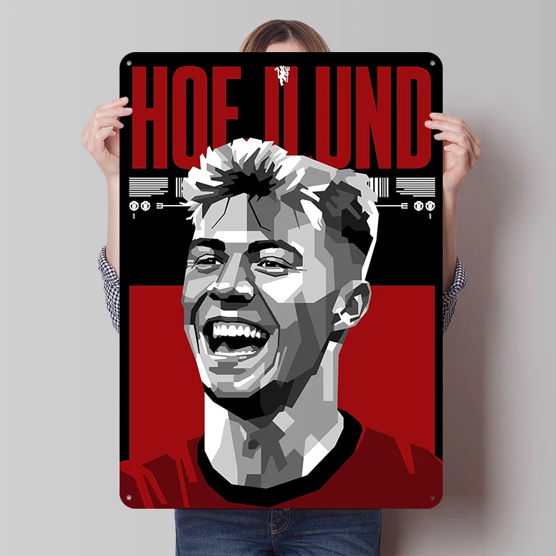 Hojlund Fußball-Porträt Metallposter Individualisierte Wandkunst Retro Vintage Metallschilder für Maßgefertigte Platten Raumdekoration Haus