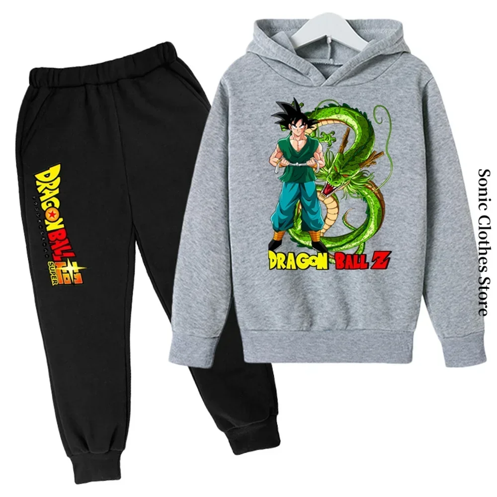 2024 New Anime Dragon Ball Z Hoodie Kids Clothes Girls Clothing Kakarotto Hooded Goku Sweaters Baby Boys Hooded +pants 2pcs Hot