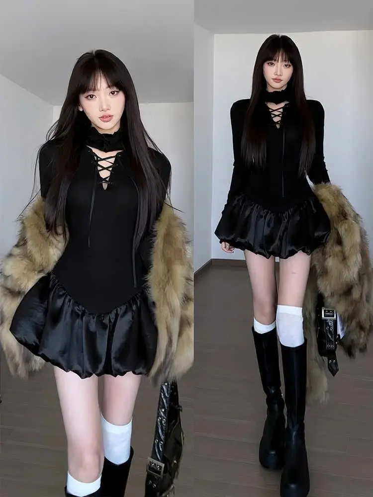 

Knee Length Pullover K Pop Sweaters Jumpers Women Gothic Half-Open Autumn Youth Hip-Hop Fur Collar Buttons Silhouette Zip-Up Ins