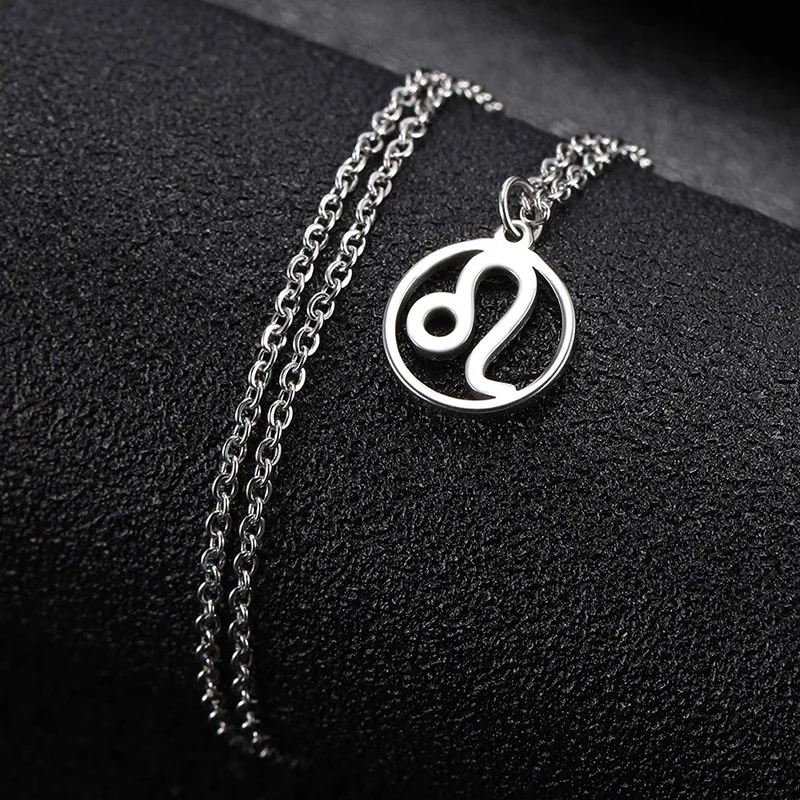 HIPEE Fashion Simple Stainless Steel Necklace The Twelve Signs Of The Zodiac Round Skeleton Leo Taurus Pendant Necklaces Jewelry