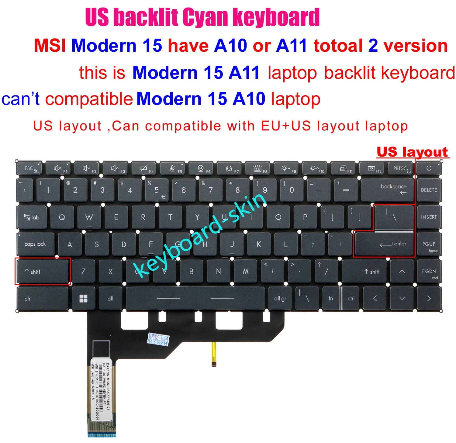 teclado retroiluminado dos eua para msi modern 15 a11ml a11m a11mu a11sb a11sbl ms1552 a11m221us a11sbl429cn laptop novo 01