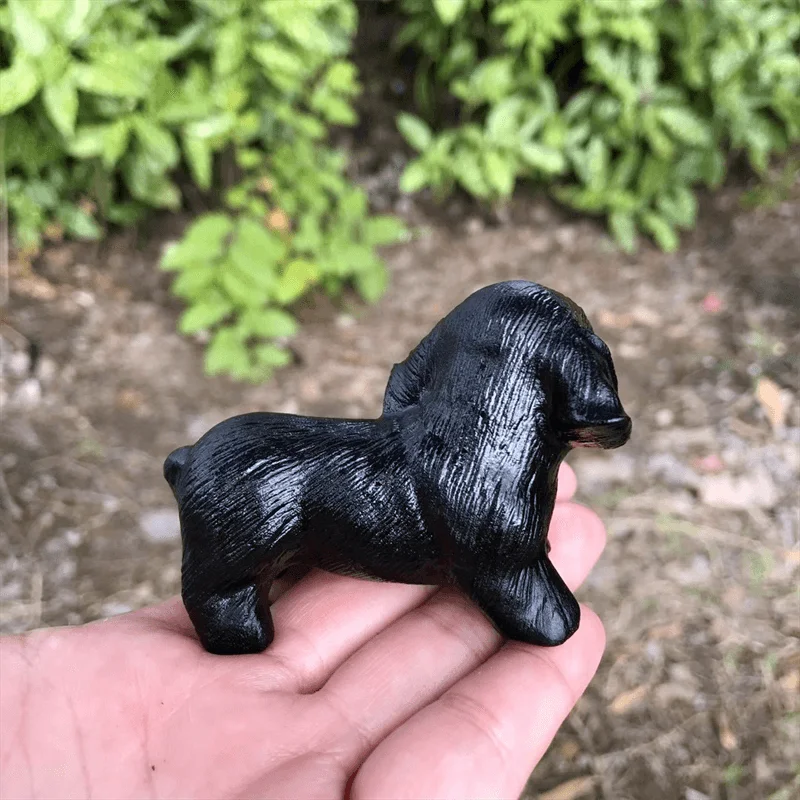 Natural Black Obsidian Cartoon Dog Carving Quartz Healing Crystal Stone, Cute Birthday Present, Home Decoration, 1Pc