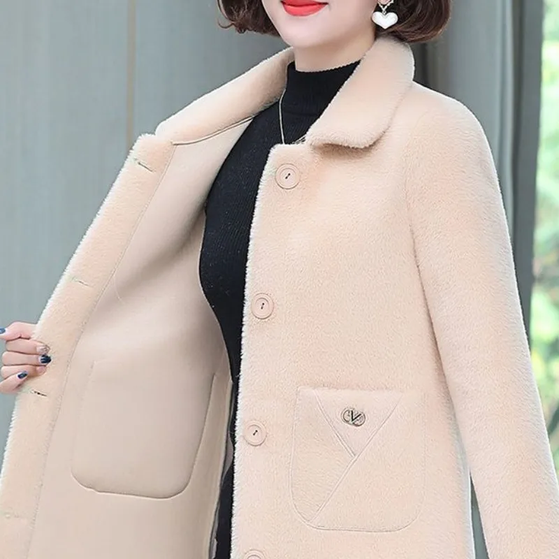 

2023 Autumn Winter New Bat-type Coat The Long 2022 Foreign Air Elderly Women Fur One with Wool Thickened Solid Color Wool Coat