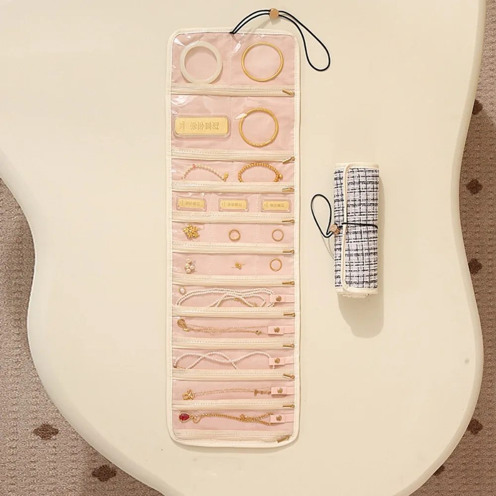 

Foldable Travel Jewelry Storage Box Multi-layer Zipper Closure Foldable Jewelry Bag Roll Style Jewelry Case Organizer