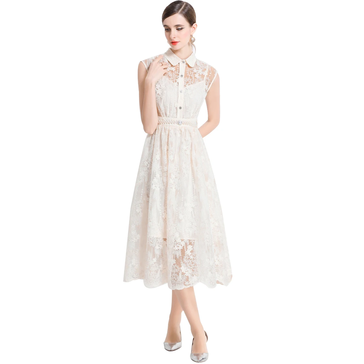 Formal de luxo bordado vestidos de noite feminino verão sem mangas lapela oco para fora crochê renda vestido longo festa jantar vestidos