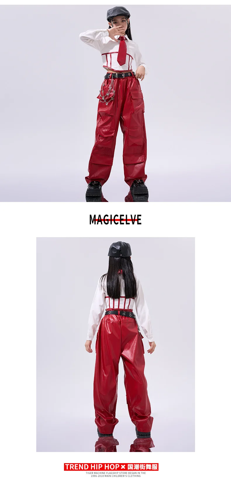 Mädchen Hip Hop Crop Top Pu Leder Cargo Hosen Kind Schuluniform Kostüme Kinder Streetwear Jazz K-pop Street Dance kleidung Sets – Detail 4