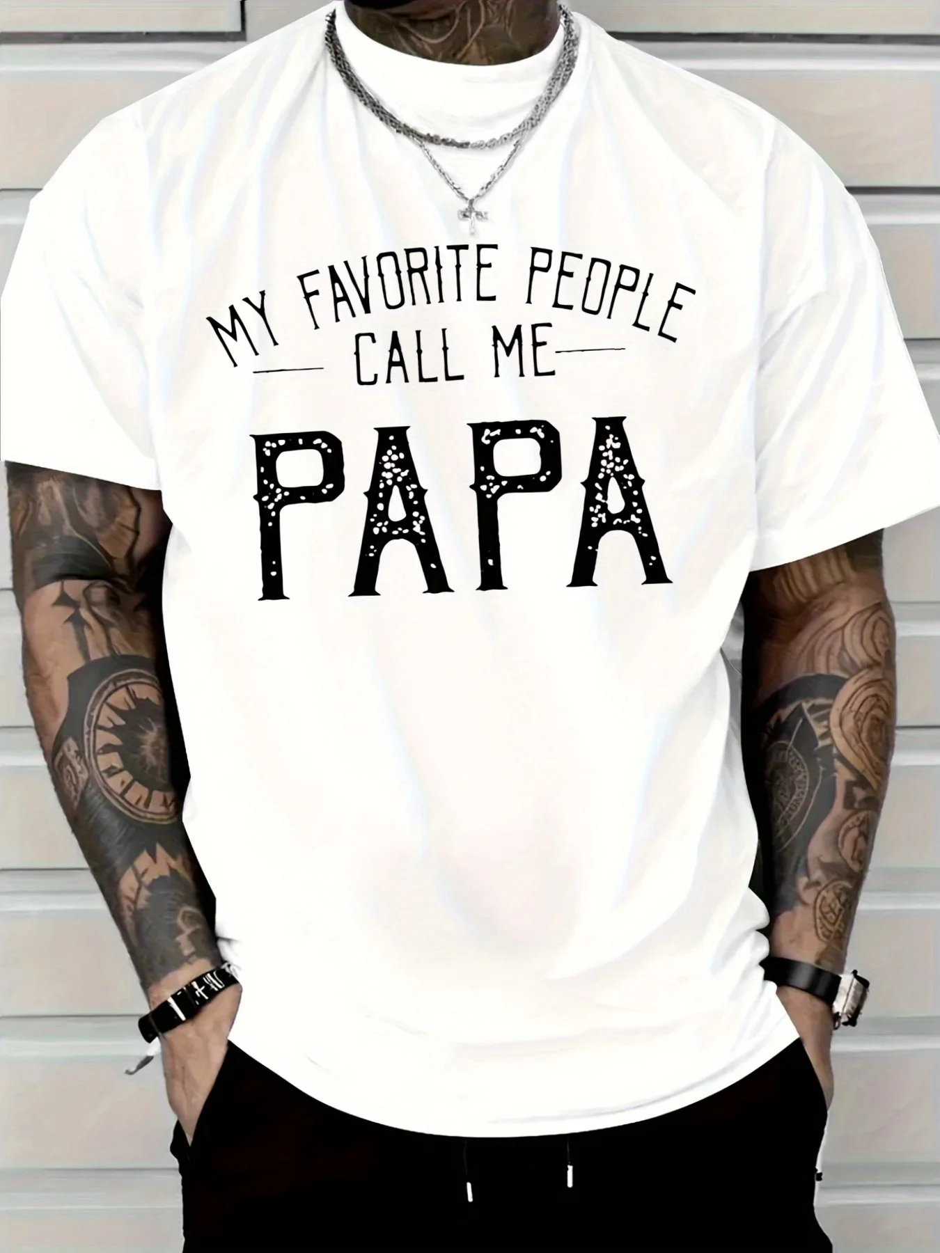 เสื้อยืดผู้ชาย สีแดง คนโปรดของฉัน Call Me PAPA Graphic Tee สําหรับชุดลําลอง