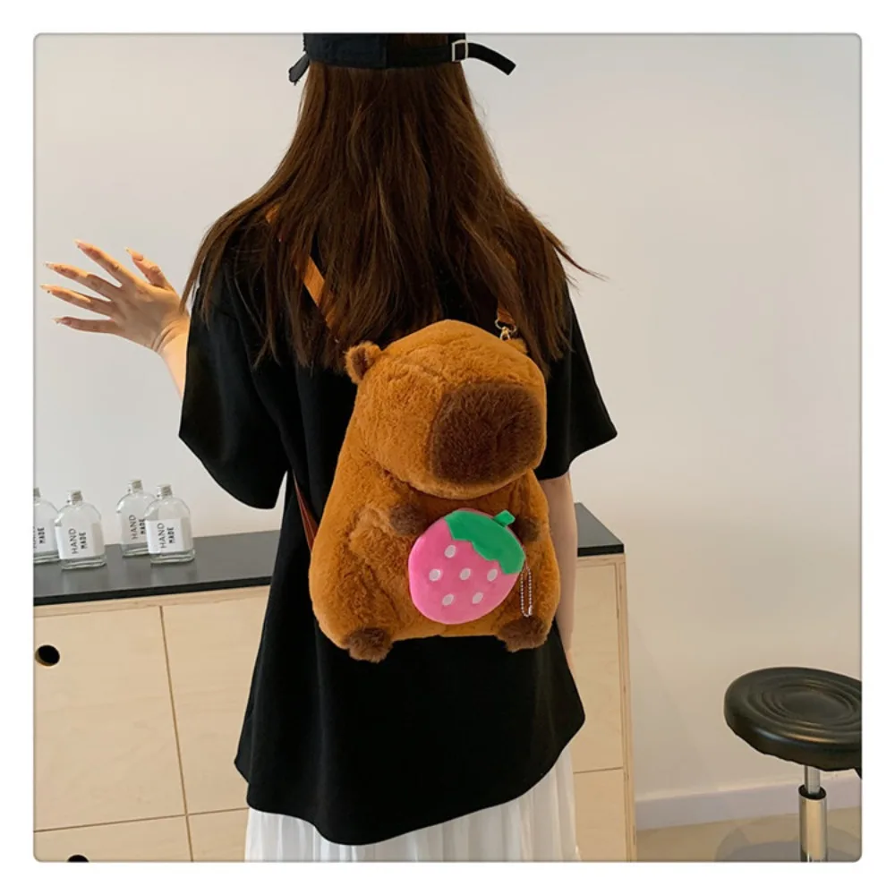 New Large Capacity Capybara Plush Shoulder Bag Cartoon Cute Capybara Backpack Students School Bag Casual Guinea Pig Plush Bag