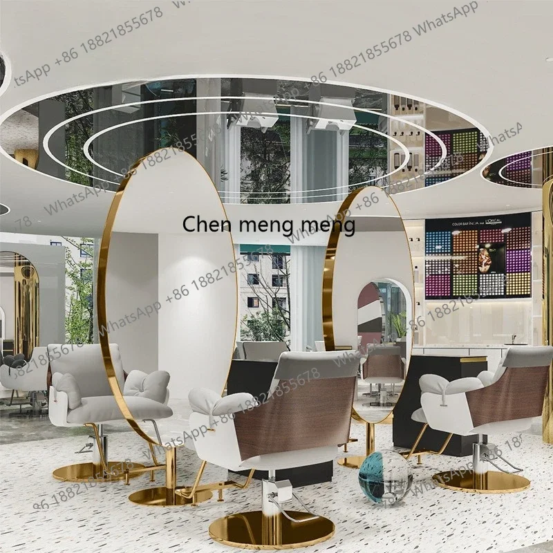

X Barber shop hair mirror table stainless steel floor, full body mirror hair salon special hair double-sided mirror