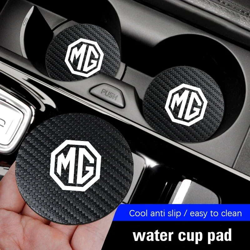 

2Pcs Carbon Fiber Leather Car Cup Pad For MG MG4 EV HS ZS Cyberster MG3 MG5 MG7 ES5 ONE Interior Accessories
