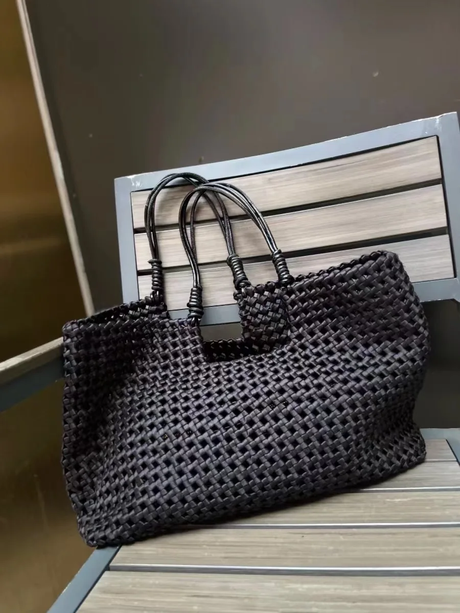 Large Capacity Hollow Tote Bag for Women 2024 Luxury Designer Brand Handwoven Handheld Shoulder Bag With Wallet Beach Bag Black